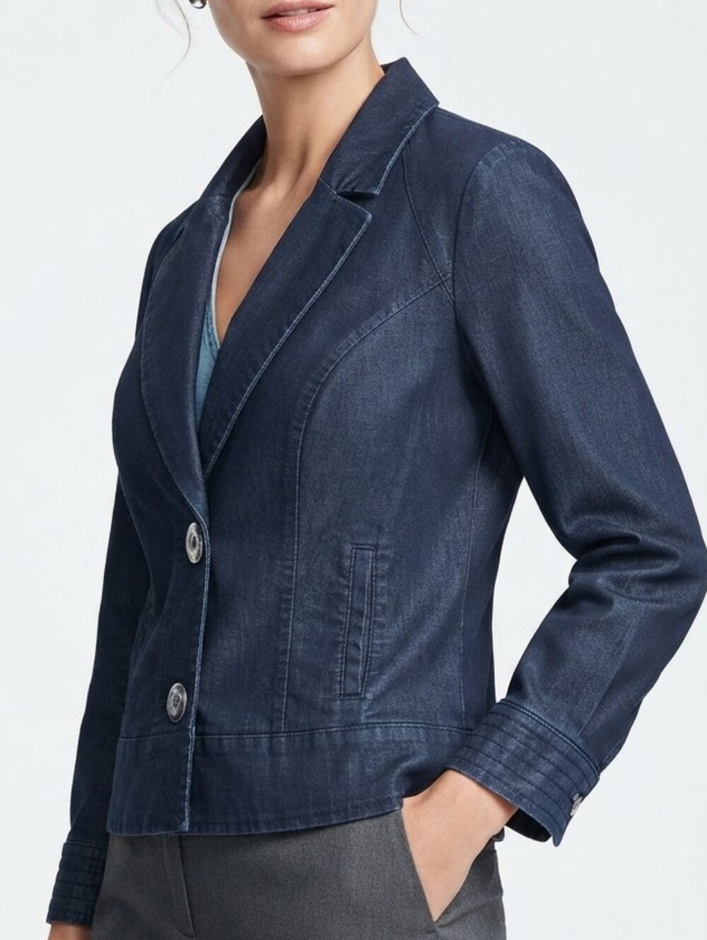Apostrophe Stretch Dark Wash Denim Blazer Jacket Large Y2K Inspired